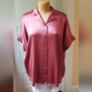 Eileen Fisher Woman NWT Pink Orange (Chuty) Hammered Silk SS Tunic Size 1X/2X
